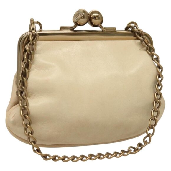 CHANEL Chain Gamaguchi Pouch Lamb Skin Beige CC Auth 132806 - Picture 1 of 16